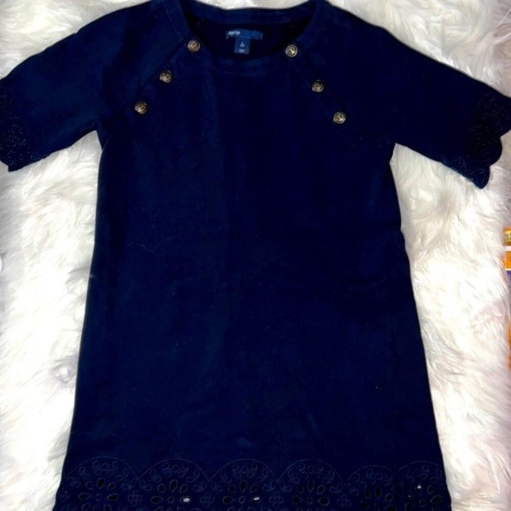 Gap Kids Girls Blue Short Eyelet Sleeves Dress Cotton Knee Length Size 10